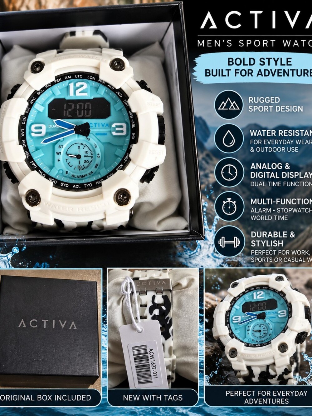 NWT Activa x Invicta Vextron Men’s Analog Digital Watch 52mm Camo Blue